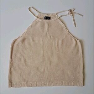 Gap Textured Knit Halter Top Cream Self Tie Casual Chic Elevated Minimalist